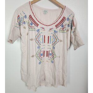 Sundance Women's Sz. M Light Pink & Embroidered Short Sleeve Shirt